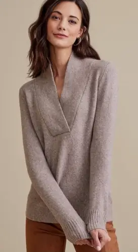 Soft Surroundings XL Shawl Collar V Neck Wool Blend Meera Sweater Heather Taupe
