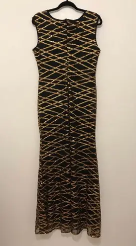 Formal Evening gold black sequin lined dress women’s size small