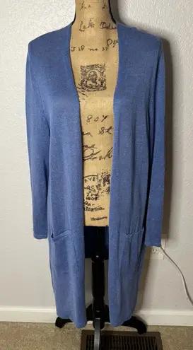 J Jill Open Front Linen Blend Long Duster Cardigan Blue Size L Pockets Coastal Size L - Image 1