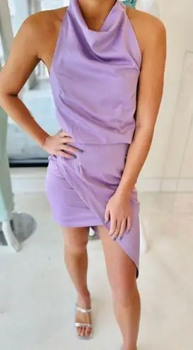 Elliatt NWOT Camo Asymmetric Satin Cocktail Dress in Lavender Sz L