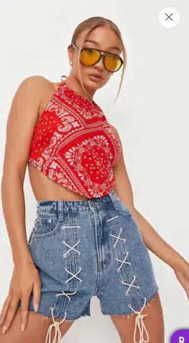 Missguided blue lace up denim shorts