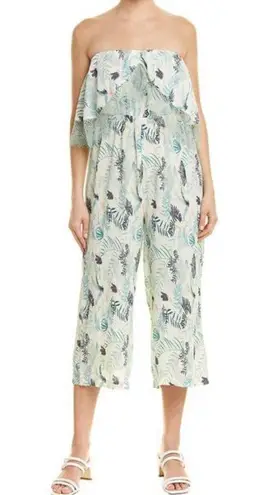 Foxiedox New Lace Ruffle Printed Cropped Strapless Jumpsuit Green Petite Size XS