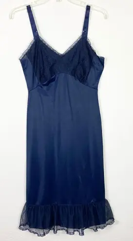 Vintage Michelene Dark Navy Blue Nylon Chemise Slip Dress Size 36 Size M