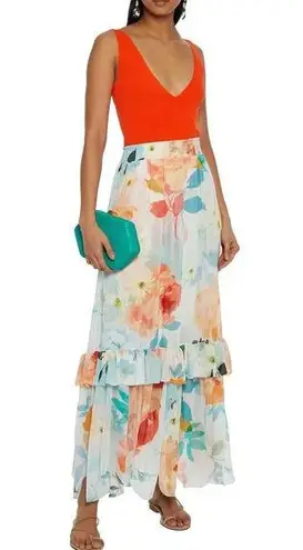 CHARO RUIZ IBIZA Rita tiered Georgette Maxi Skirt Size XS Blue