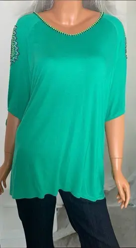 Double D Ranch Green Beaded Tunic Top Boho South Western Size XL Festival Rare Blue