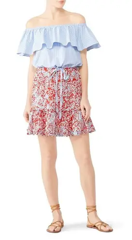 Paloma Blue Alexa Mini Skirt Women's Small Red Blue Silk Ruffle Tiered RTR