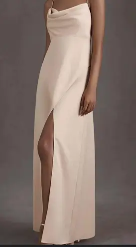 BHLDN Anthropologie Remy Cowl Neck Faux Wrap Satin Gown Blush Rose