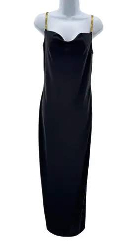 Jessica McClintock Gunne Sax Millennium 2000 Vtg Black Gown Sz 7 Gold Straps Y2K