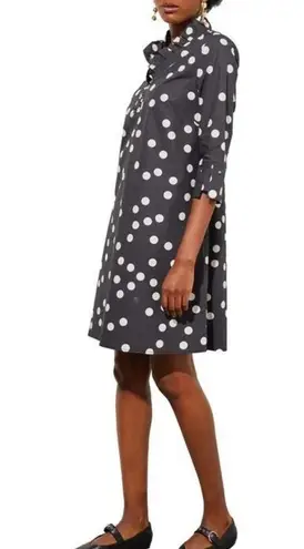 Ming Wang Above-the-Knee Shift Dress - Ruffle V-Neck Cotton Black Polkadot XXS