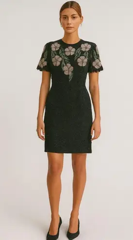 Scala Vintage 100% Silk Fully Beaded Floral Midi Dress Formal Cocktail Large - Image 1