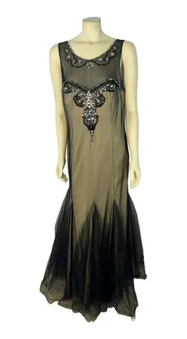 DEB mermaid style nude, black mesh overlay jeweled neckline sleeveless size 14