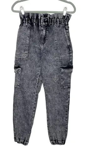 KanCan High Waist Charcoal Acid Wash Paperbag Jogger Jeans Size 3/25 Streetwear Gray - Image 1