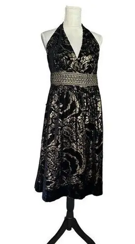 Cynthia Steffe Floral Print Burnout Velvet Halter Neck Midi Dress V Neck Midi 14