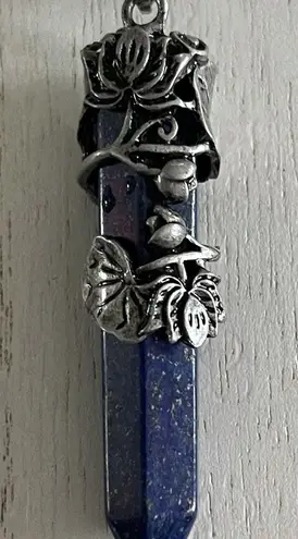 Wire wrapped Lapis lotus sword pendant, amulet, meditation Blue
