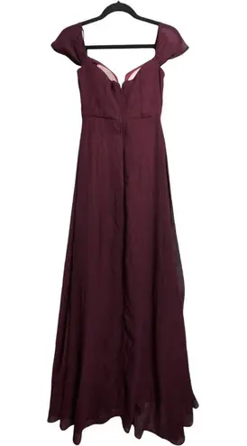 Birdy Grey Wine Off Shoulder Pleated Bodice Evening Gown Dress Wedding Size XS