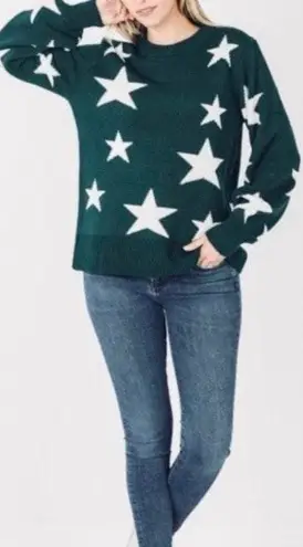 Zenana Hunter Green Star Knit Sweater + Bonus Mask