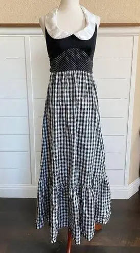 American Vintage VTG RARE Young Edwardian Arpeja Black and White Gingham Maxi dress sz 7
