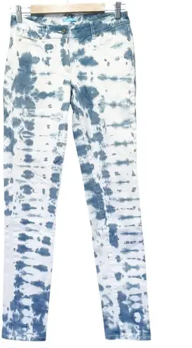 J. McLaughlin  Jeans Shibori Tie Dye Slate Blue & Off-White Skinny Jeans Size 2