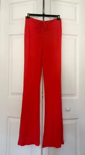 SKIMS NWT Soft Lounge Ruched Ribbed Flare Pants Leggings Red Orange Size Large