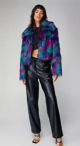 Nasty Gal  Premium Multicolour Faux Fur Tie Detail Coat