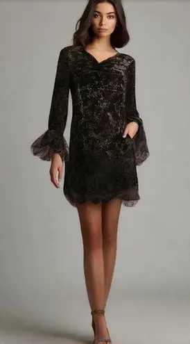 None Floral Black Velvet Mini Dress Women’s M Gothic Witchy Grunge 90s Vibes