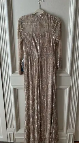 Mac Duggal 93629 Sequined Illusion Trumpet Gown Sz 8 NWT High Neck Long Sleeve
