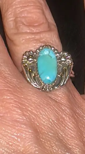 STERLING SILVER NATIVE AMERICAN SW TURQUOISE RING SINGLE STONE .925 Sz 8.75