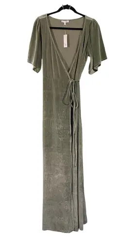 Baltic Born Women Eucalyptus Green Katelyn Velvet Maxi Wrap Dress Size L NWT