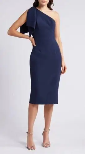 Dress the Population Tiffany One-Shoulder Midi Dress in Midnight Size X-Large