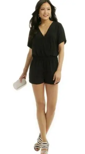 BCBGMAXAZRIA  Black Quincey Surplice Front Short Sleeve Romper