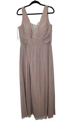 Dessy Collection Vivian Diamond Formal Long Bridesmaid Dress Size 16 Tan