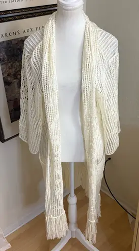 Denim & Supply Ralph Lauren DENIK & SUPPLY Ralph Lauren Cream Crochet Fringe Kimono Cardigan Boho Size Large