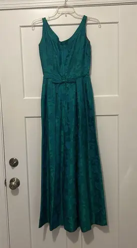 Vintage 1950's Original blue green brocade form fitted long gown Costume Theater Size 00