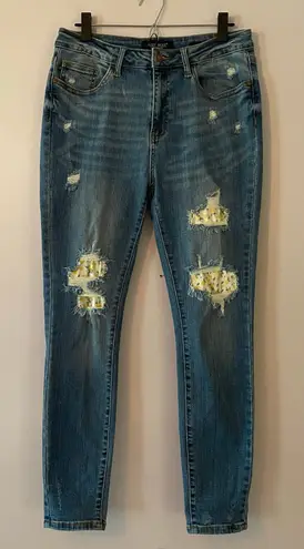 Judy Blue Skinny Fit Medium Wash Distressed Lemon Print Jeans Women size 11 / 30