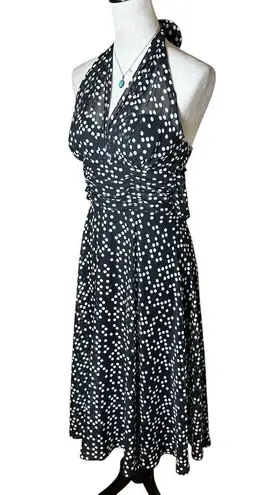 Connected Apparel Vtg Y2K Halter Polka Dot Midi Dress | Black White Retro Size 6