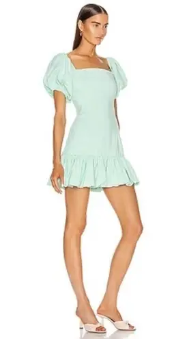 Atoir Someone Like Me Mint Blue Ruffle Hem Puff Sleeve Mini Dress Size 10 Green