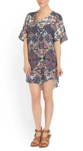 Gypsy 05 NWT Bima Printed Silk Lace Front Dolman Sleeve Shift Mini Dress M $242