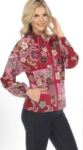 Johnny Was Yama Floral Zip-Up Track Jacket Coat Boho Chic Pink Red NWT