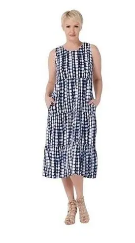 Denim & Co Blue Size Small Linen Knit Dress Beach Vacation Pockets Tie Dye