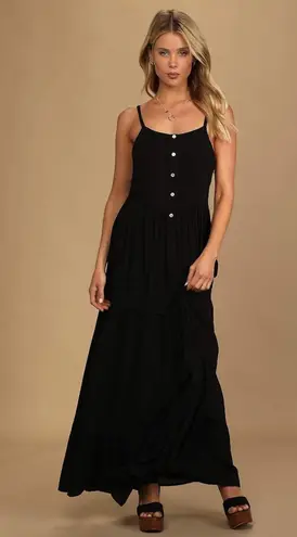 Lulus Favorite of the Day Tiered Maxi Dress Women XL Lined Black Boho Beach