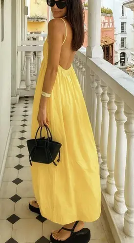 NWT Commense Open Back Midi Sun dress 100% Cotton Butter Yellow sz Medium