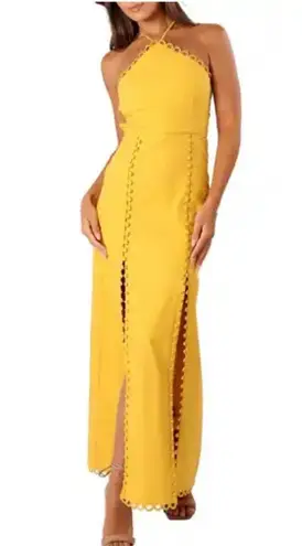 PETAL & PUP NWT EB LUXE LA Zola yellow maxi halter dress S Gold