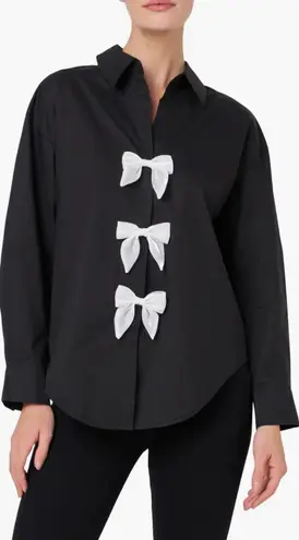 English Factory English Factor Bow Poplin Button-Up Shirt Black Size Medium