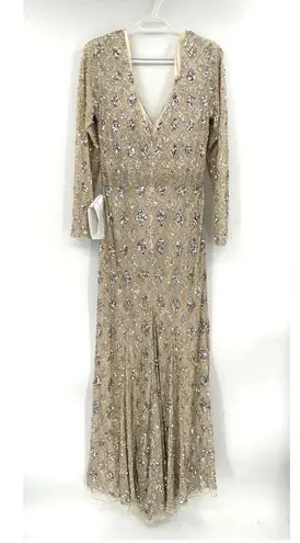 Mac Duggal 5021 Geometric Embellished Evening Gown Nude Silver 6 NWT