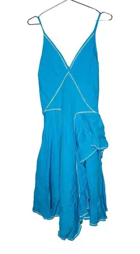 ESTEBAN CORTAZAR COLLECTIVE Aqua Hourglass White Stitch Midi Dress Size Medium Blue