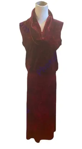 Kathie Lee Vintage Red Black Velvet Dress Maxi Skirt Cowl Neck Top L