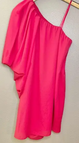Aidan Mattox NWT One Shoulder Draped Flowy Lip Pink Mini Dress Party Bright Bold