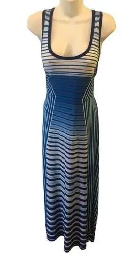 Calvin Klein CK Blue Stripe Racerback Maxi Dress Sz. 10 Scoop Neck Slimming Summer