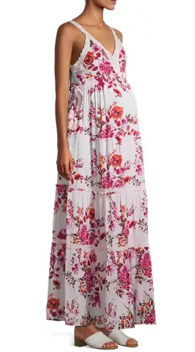 Romantic Gypsy Maternity Floral Crochet Trim Maxi Dress