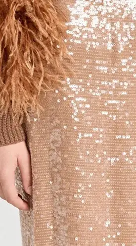 Lapointe Sequin Viscose High Waisted Camel Gold Sequin Midi Skirt Size 2